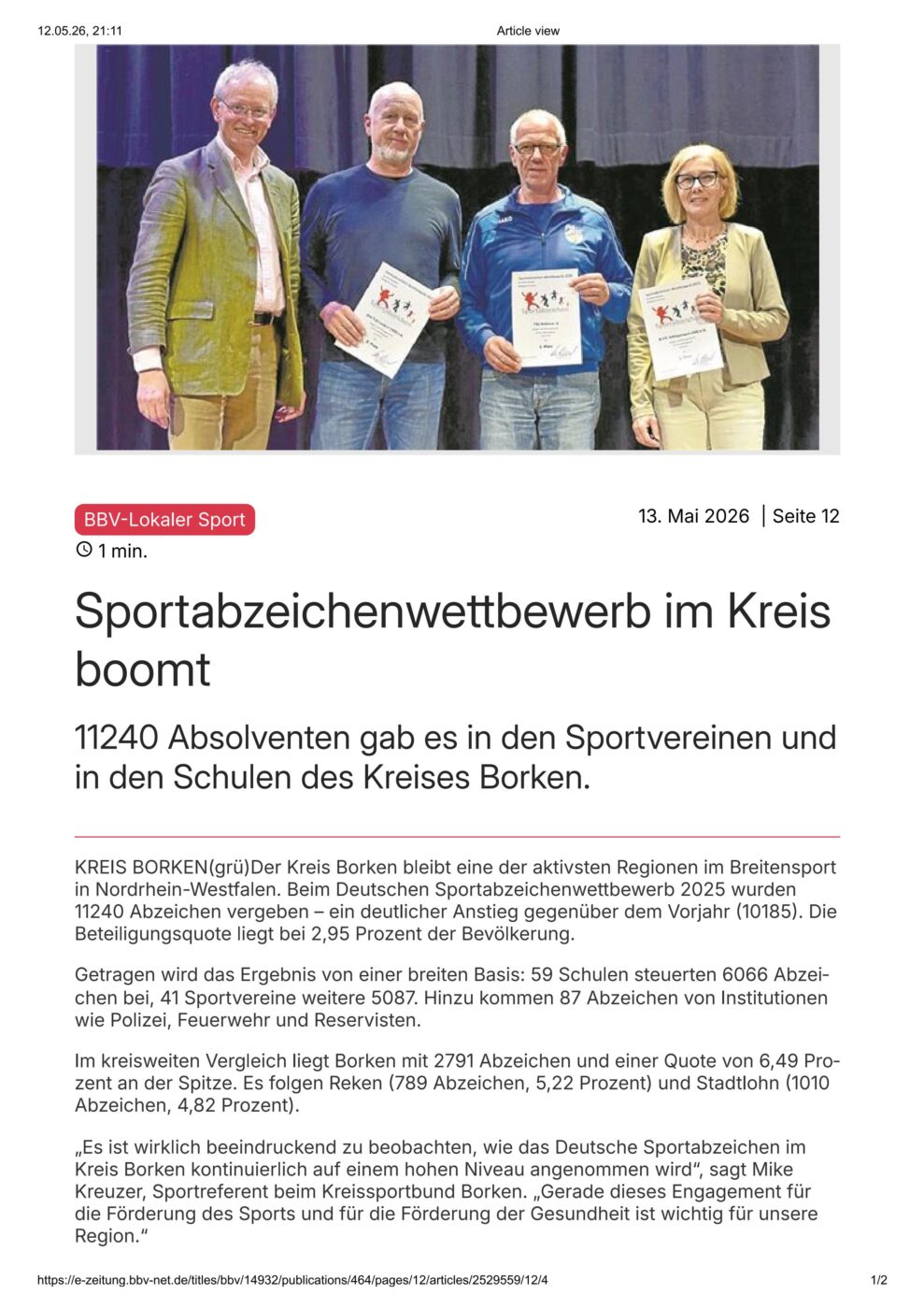 BBV-Artikel zum Sportabzeichen-Wettbewerb im Kreis Borken